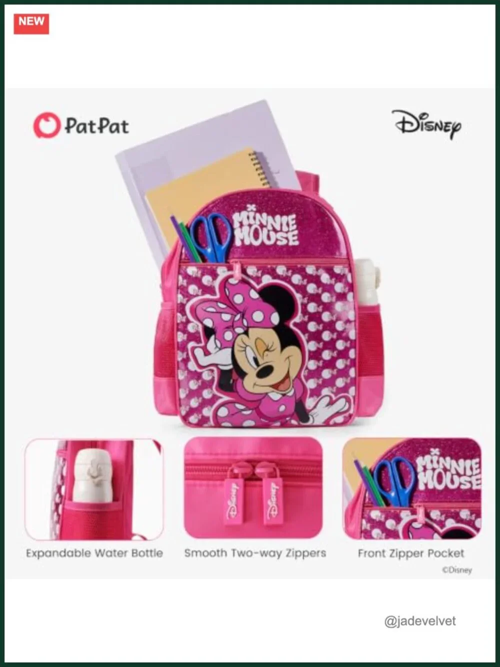 Minnie Mouse Girls Backpack, 12L, Glitter, Water-Stain-Tear-Resistant,